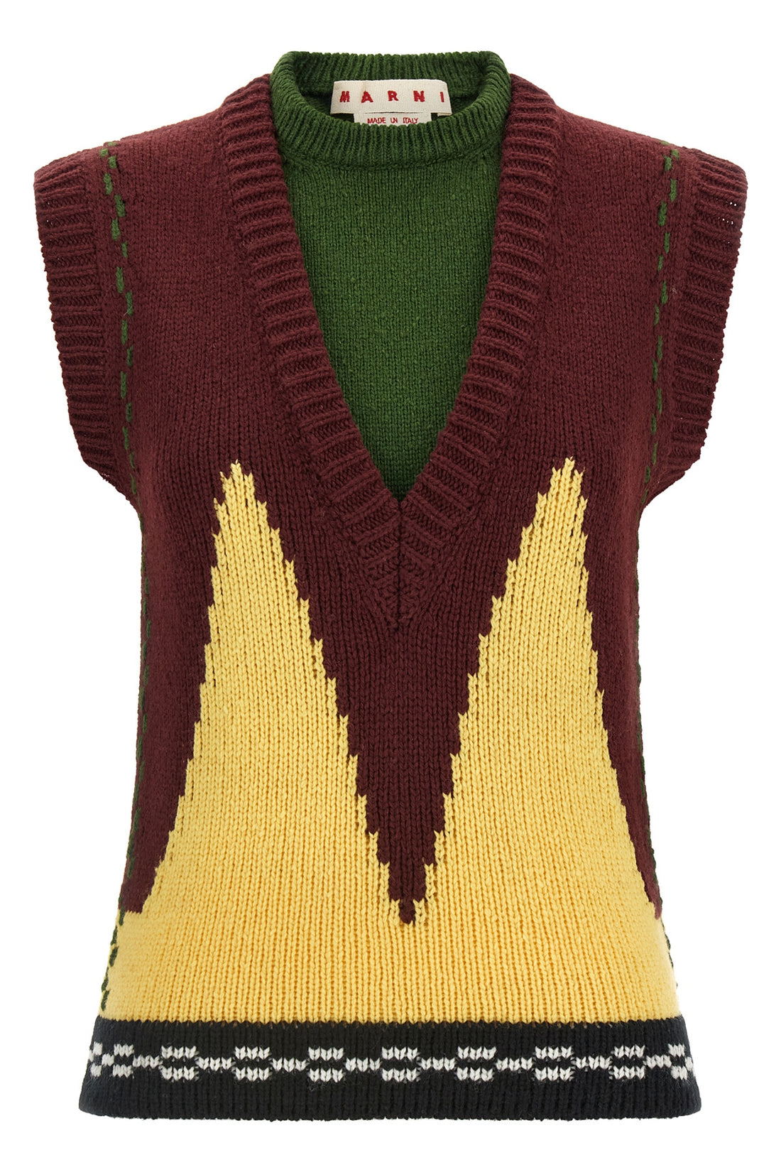 MARNI 38 the marni vest in pure wool is distinguished by a complex trompe loeil construc