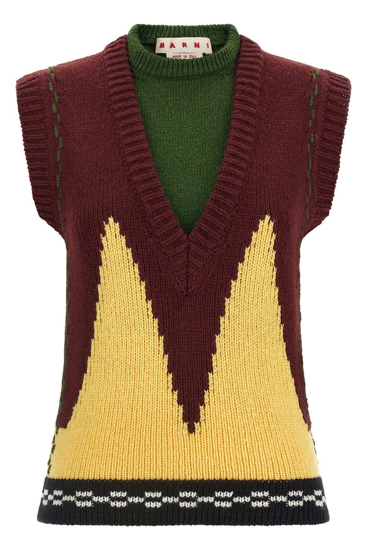 the marni vest in pure wool is distinguished by a complex trompe loeil construc