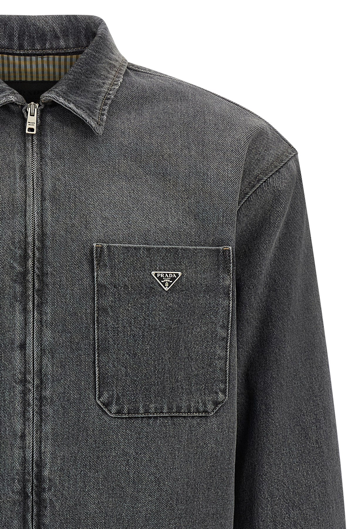 prada grey washed cotton denim shirt