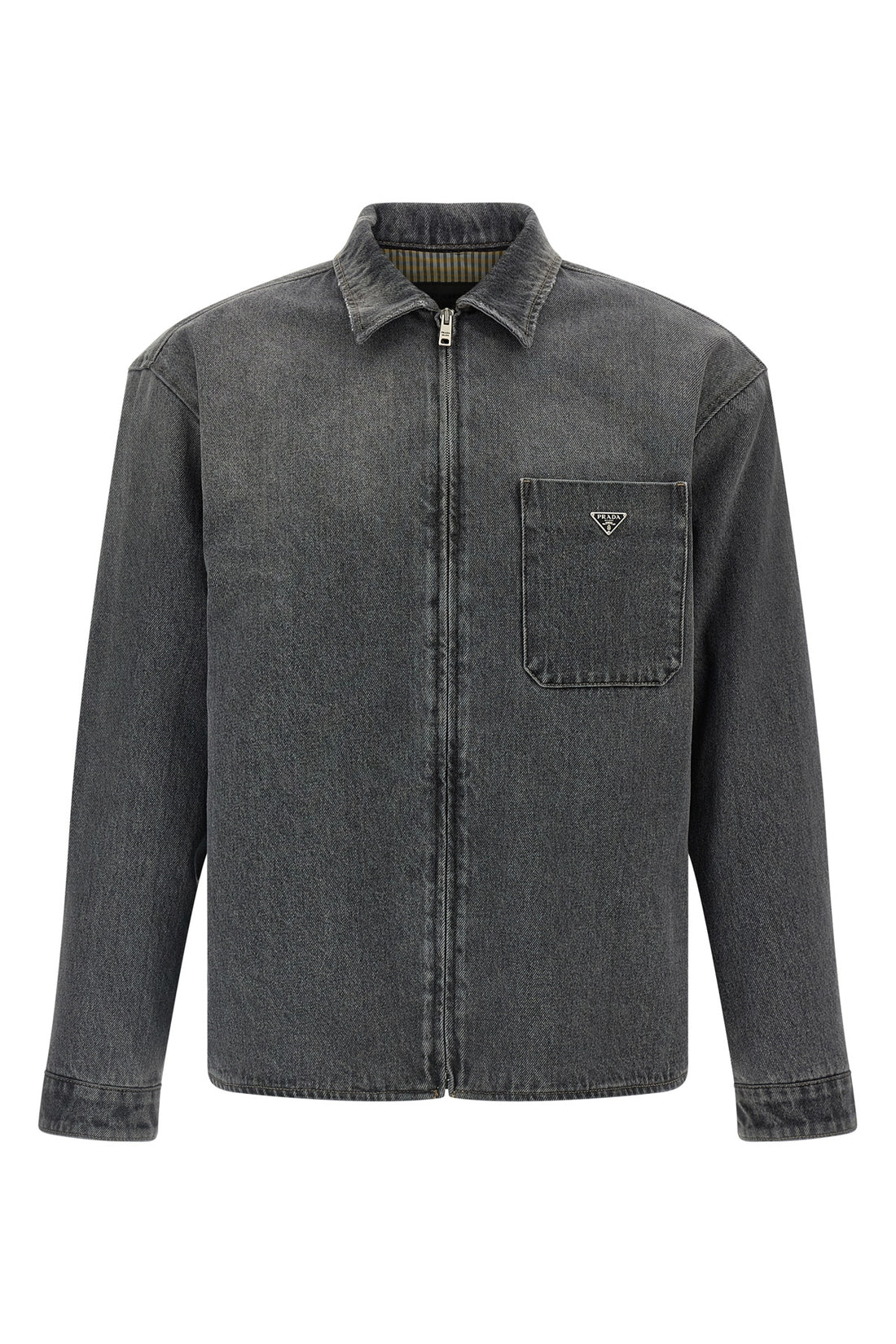PRADA L prada grey washed cotton denim shirt