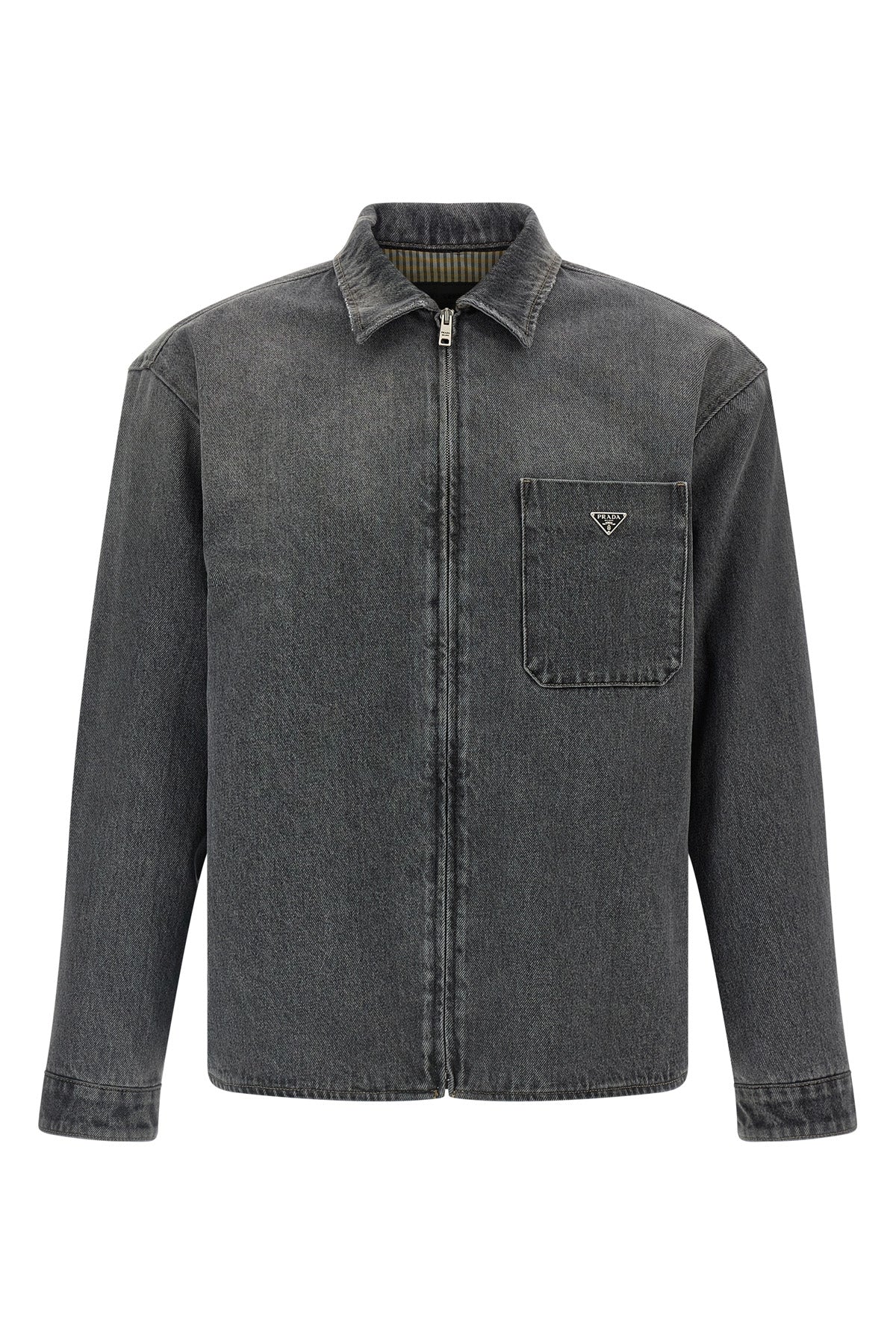 prada grey washed cotton denim shirt