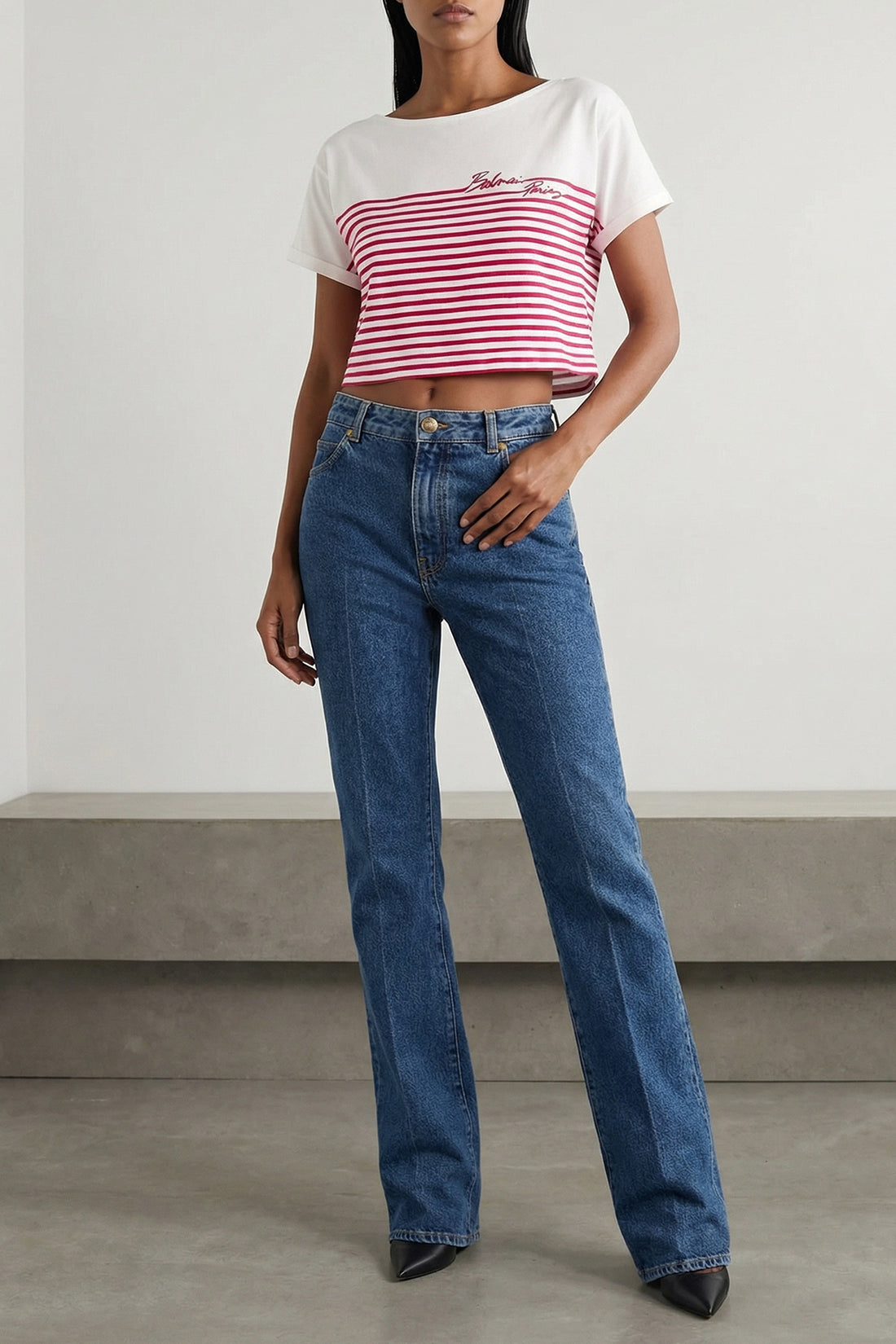 BALMAIN M marinière cropped cotton jersey t-shirt