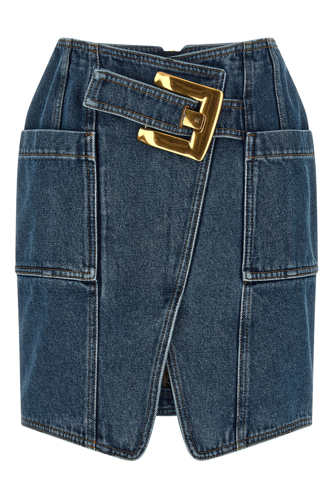 BALMAIN 36 belted sheath denim skirt