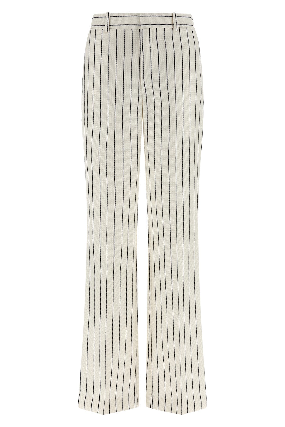 striped viscose and linen blend trousers
