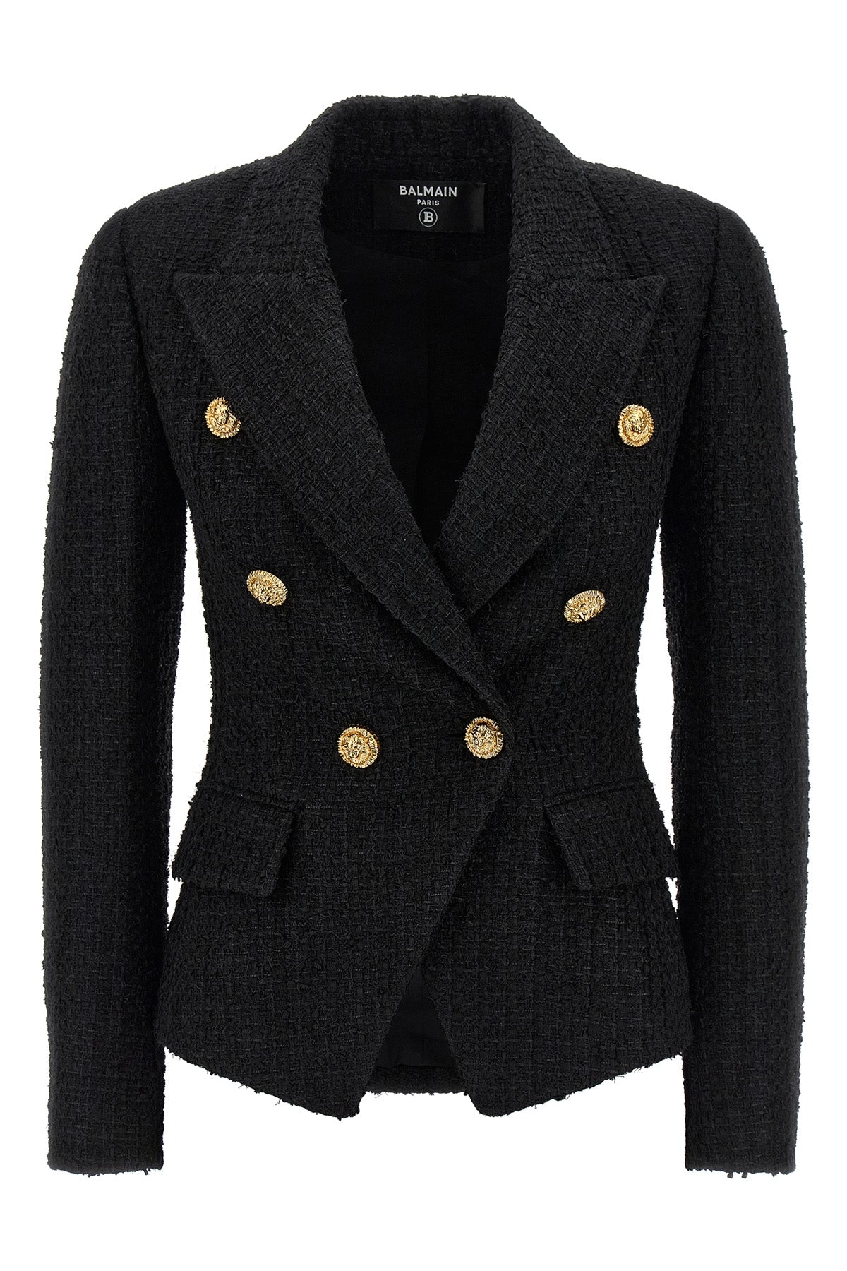double-breasted tweed blazer