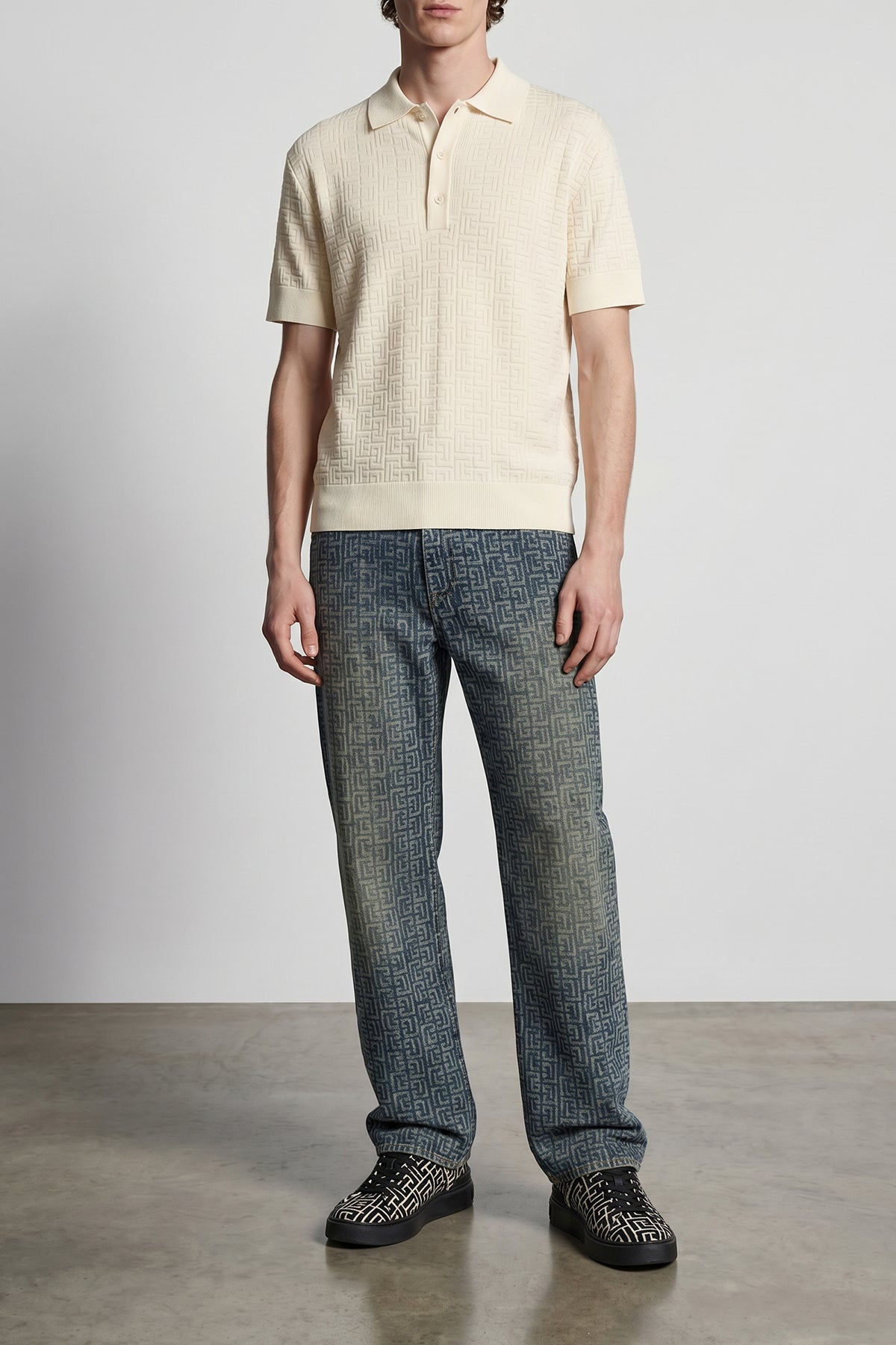 wool and linen knit polo shirt