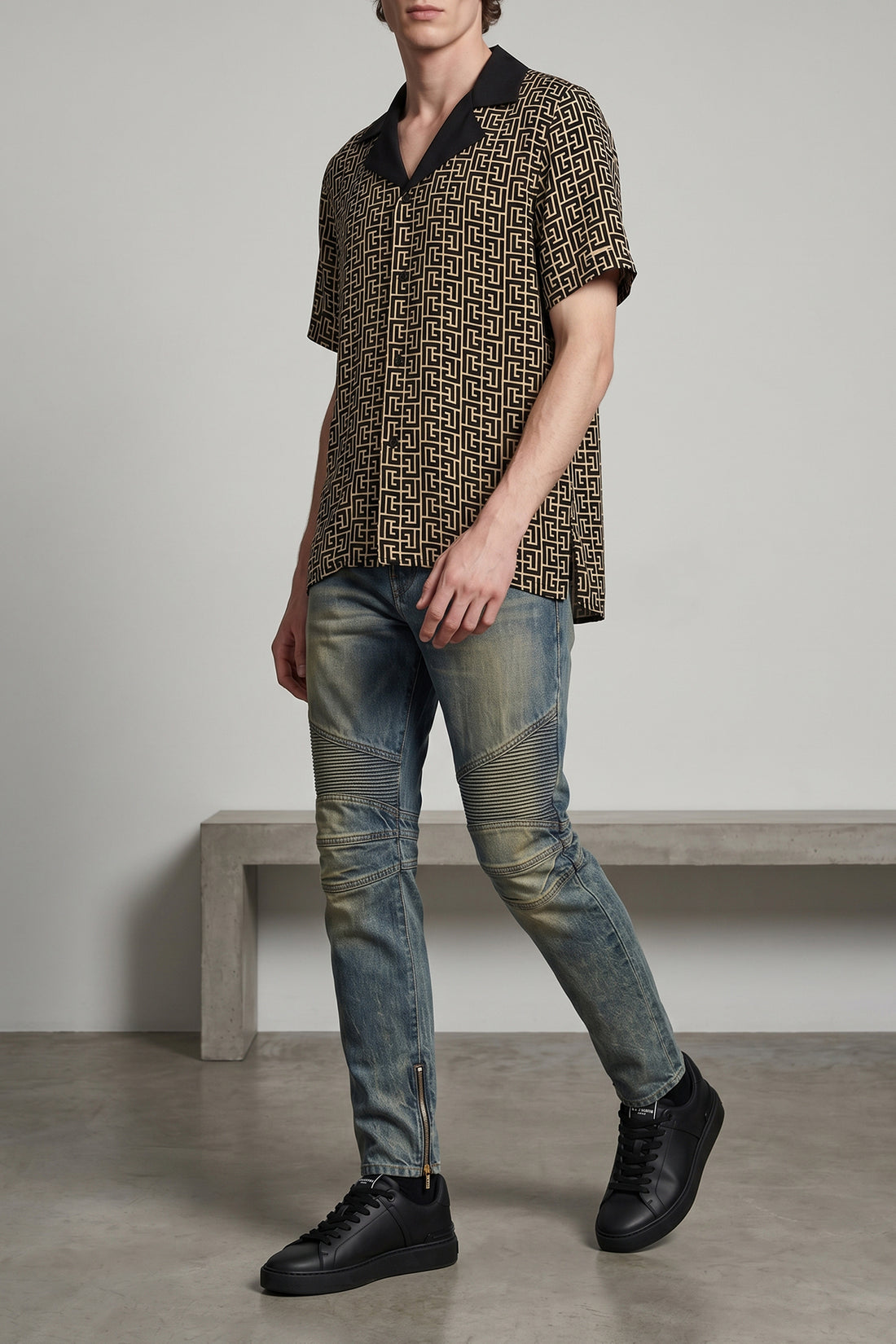 BALMAIN XL monogram cupro bowling shirt