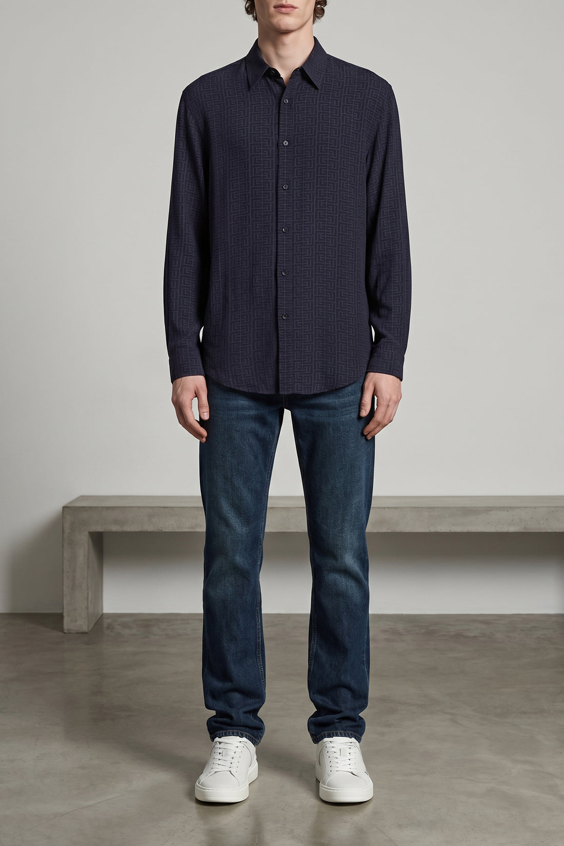 BALMAIN 42 cm all over jacquard monogram viscose shirt