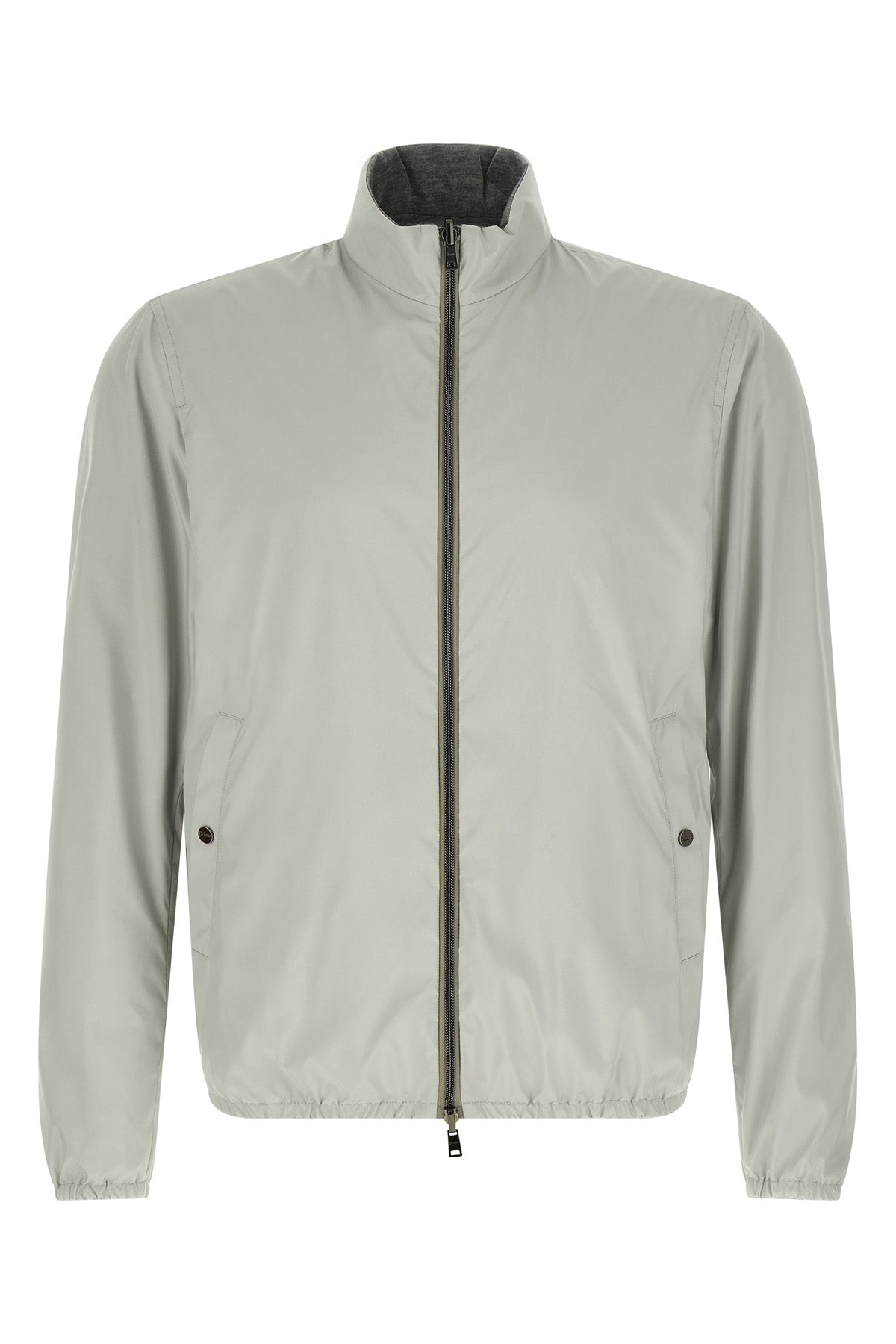 reversible light bomber jacket in technical fabric and viscose mélange