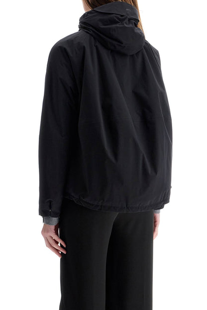 short black waterproof polyamide jacket with hood and zip