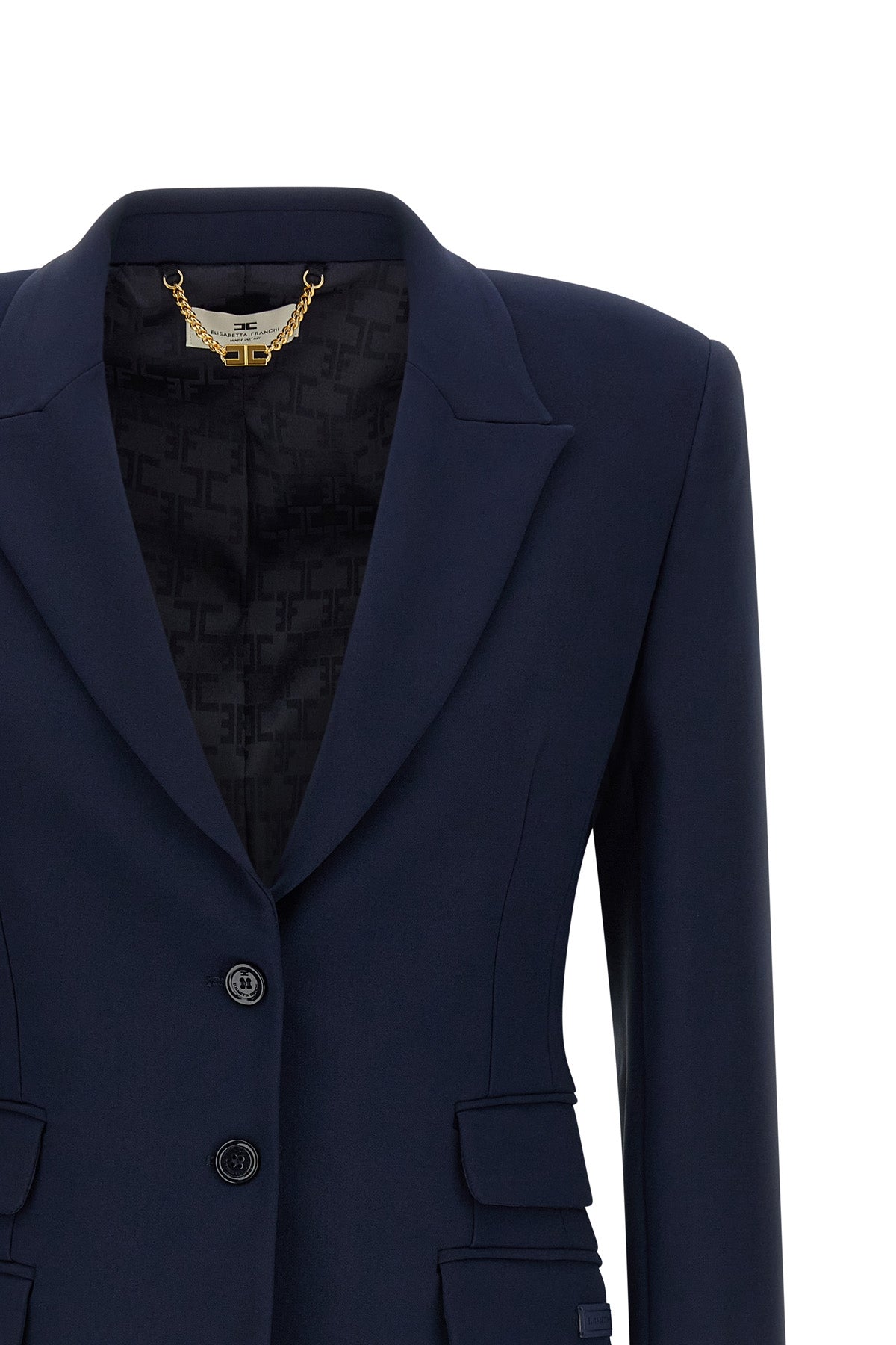 the elisabetta franchi blazer stands out for its sartorial silhouette defined by