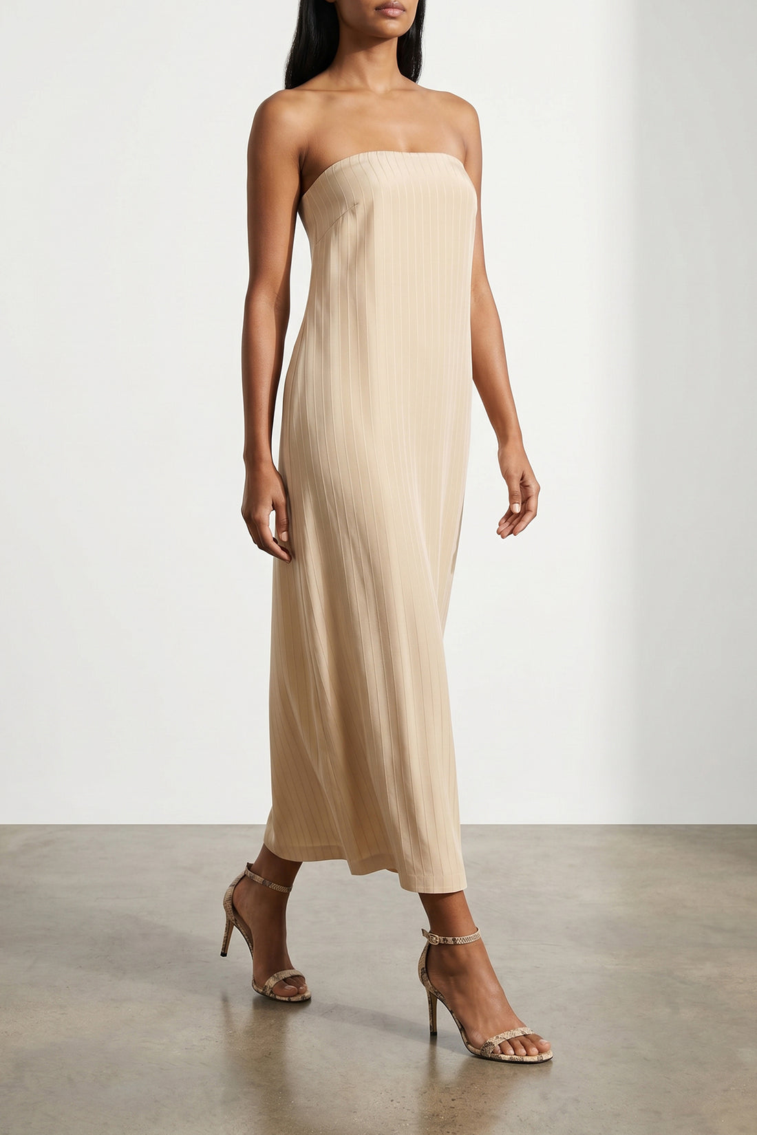 LOULOU DE SAISON XS giulia monochromatic striped silk and viscose midi dress