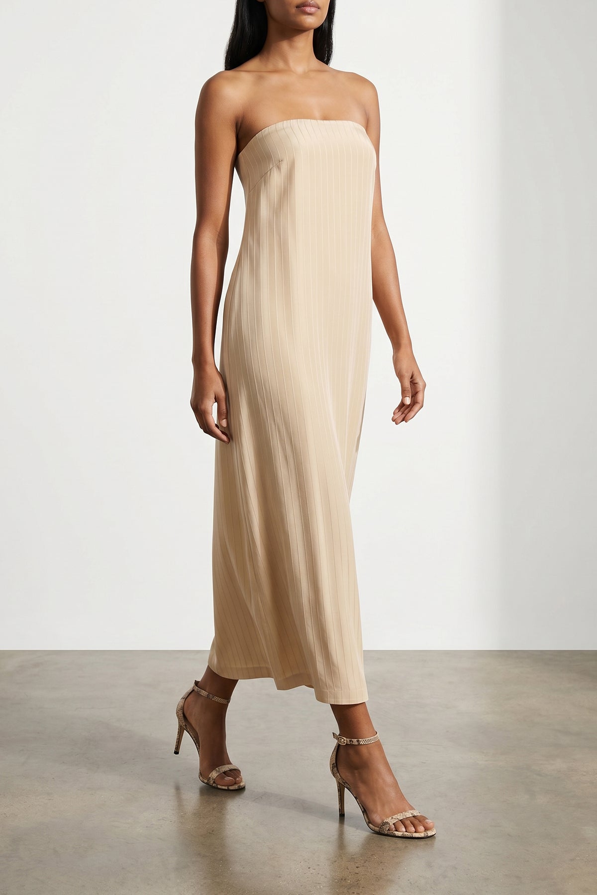 giulia monochromatic striped silk and viscose midi dress