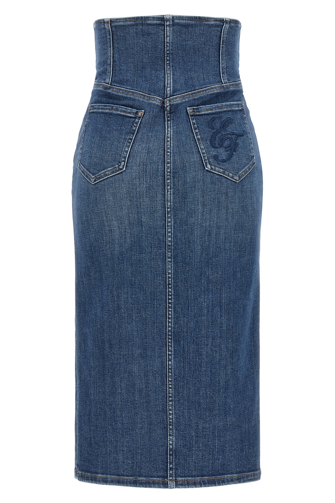 ELISABETTA FRANCHI 38 elisabetta franchi midi skirt in structured cotton denim redefines the silhouett