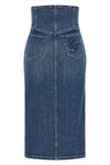 elisabetta franchi midi skirt in structured cotton denim redefines the silhouett