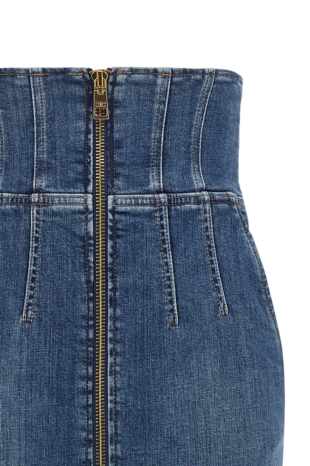elisabetta franchi midi skirt in structured cotton denim redefines the silhouett