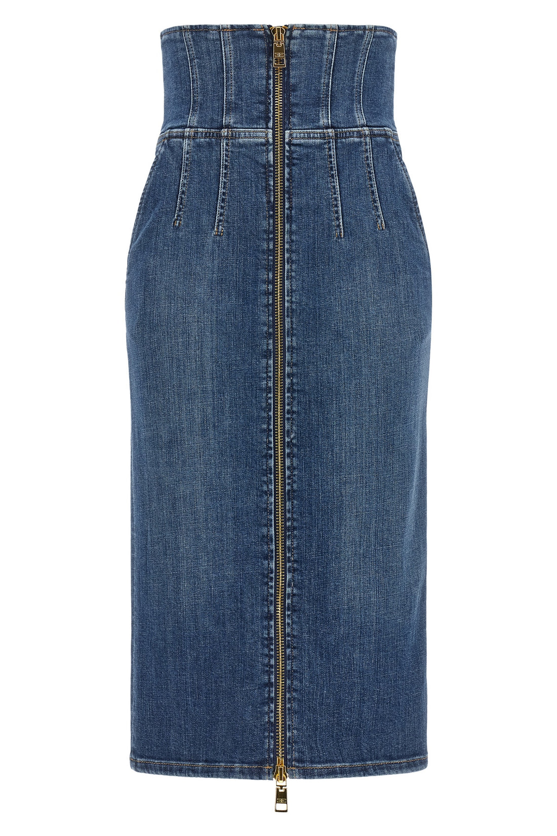 ELISABETTA FRANCHI 38 elisabetta franchi midi skirt in structured cotton denim redefines the silhouett