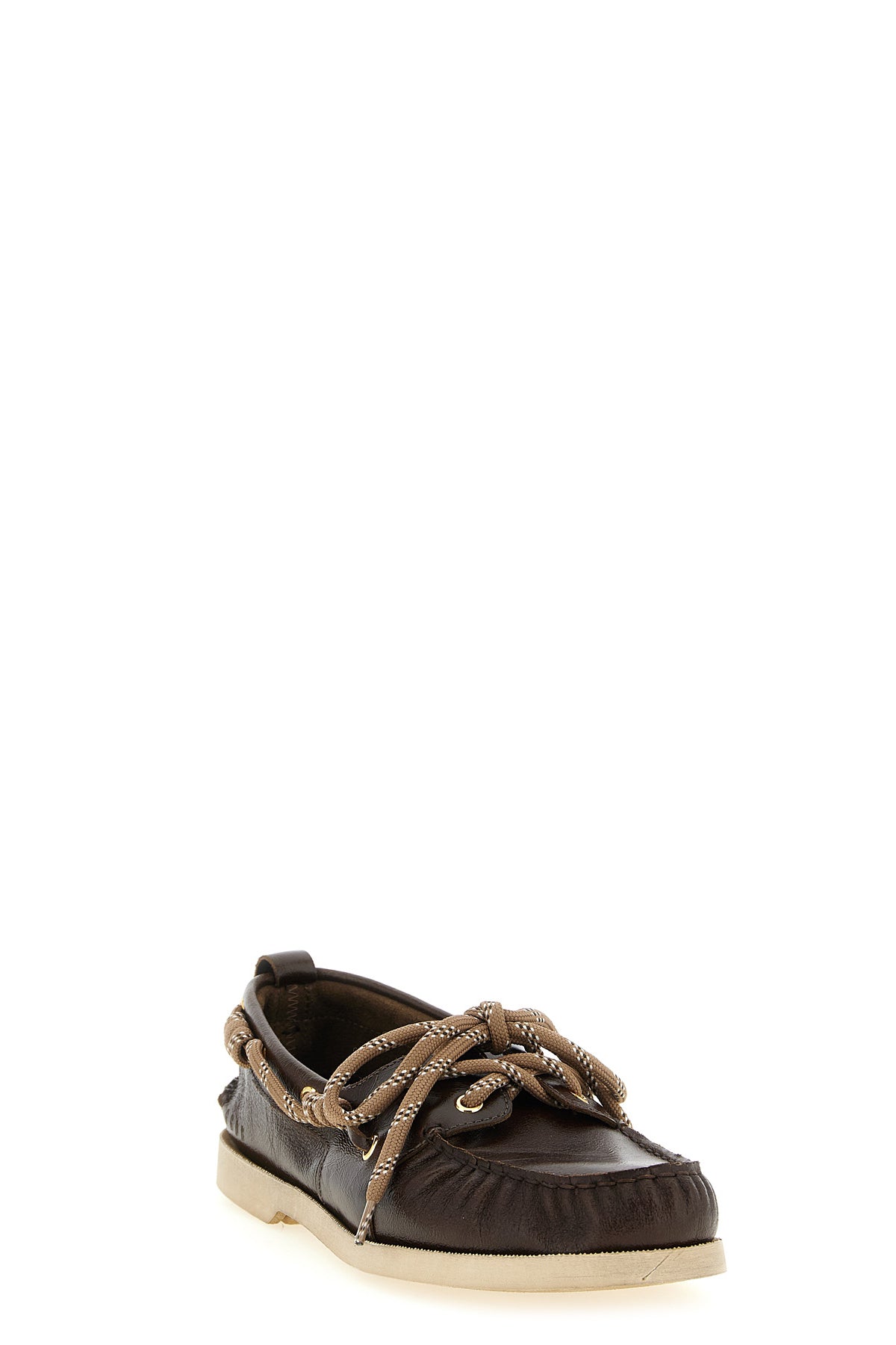 leather boat loafers curled on the front