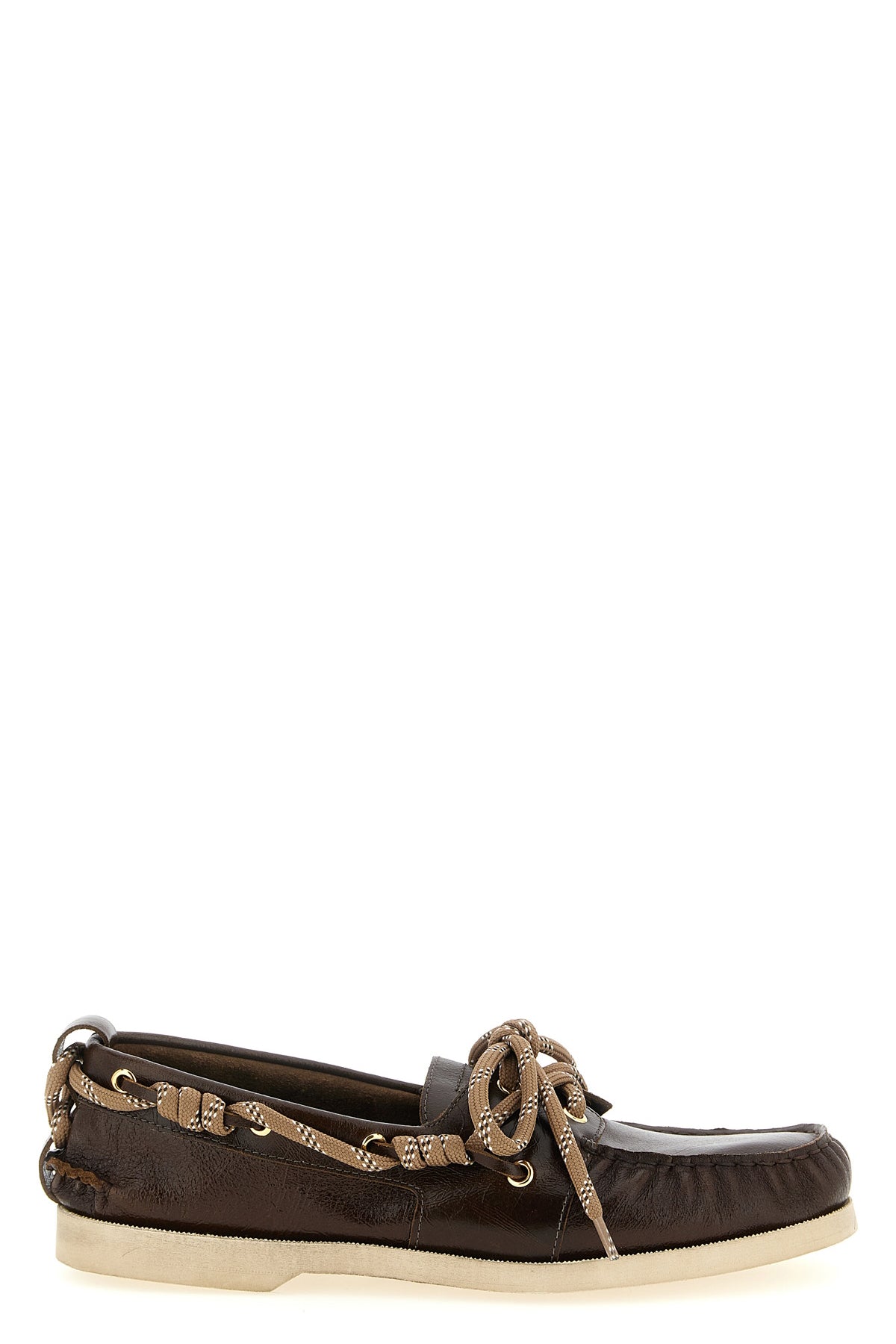 leather boat loafers curled on the front