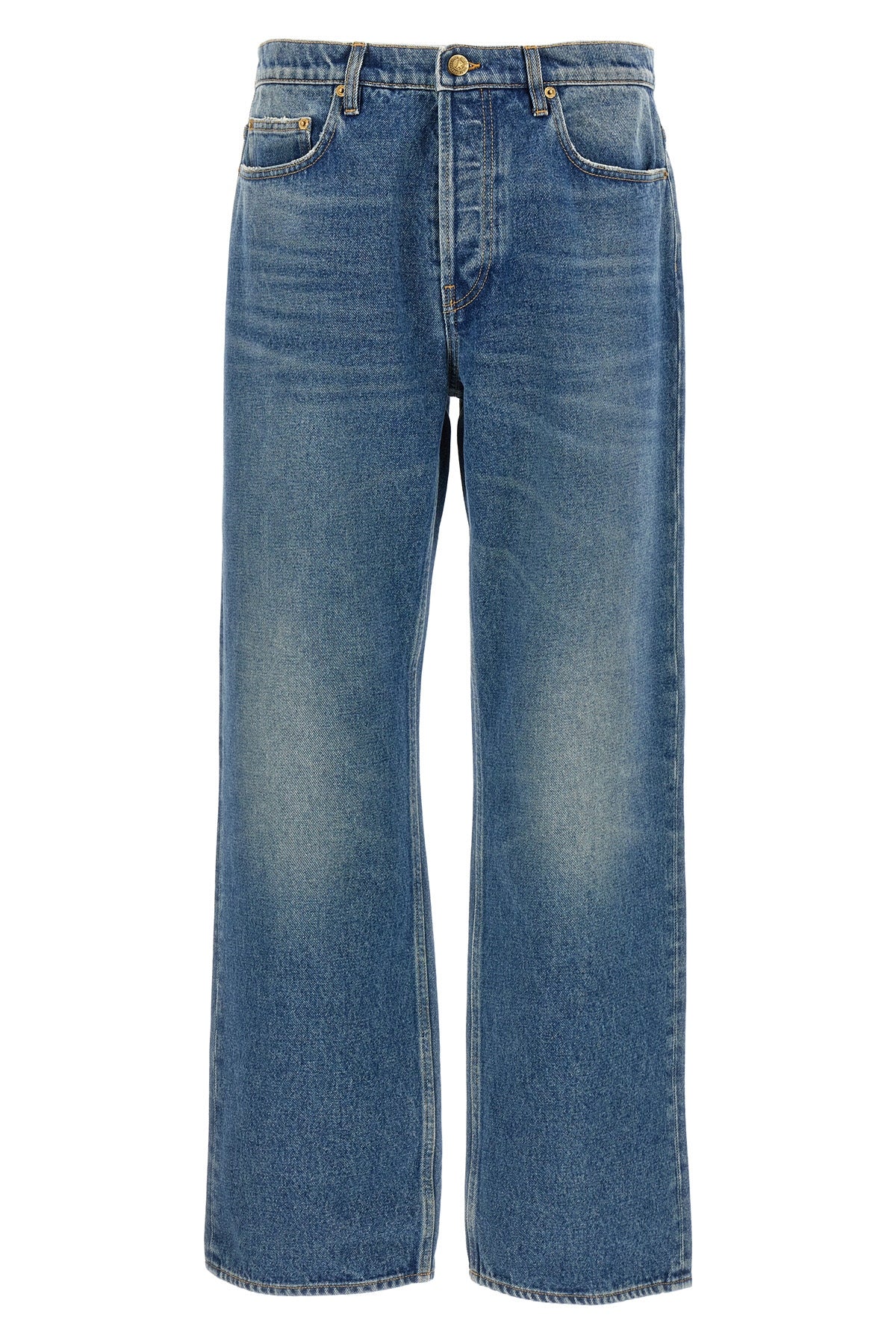 skate used-effect stonewashed cotton denim jeans