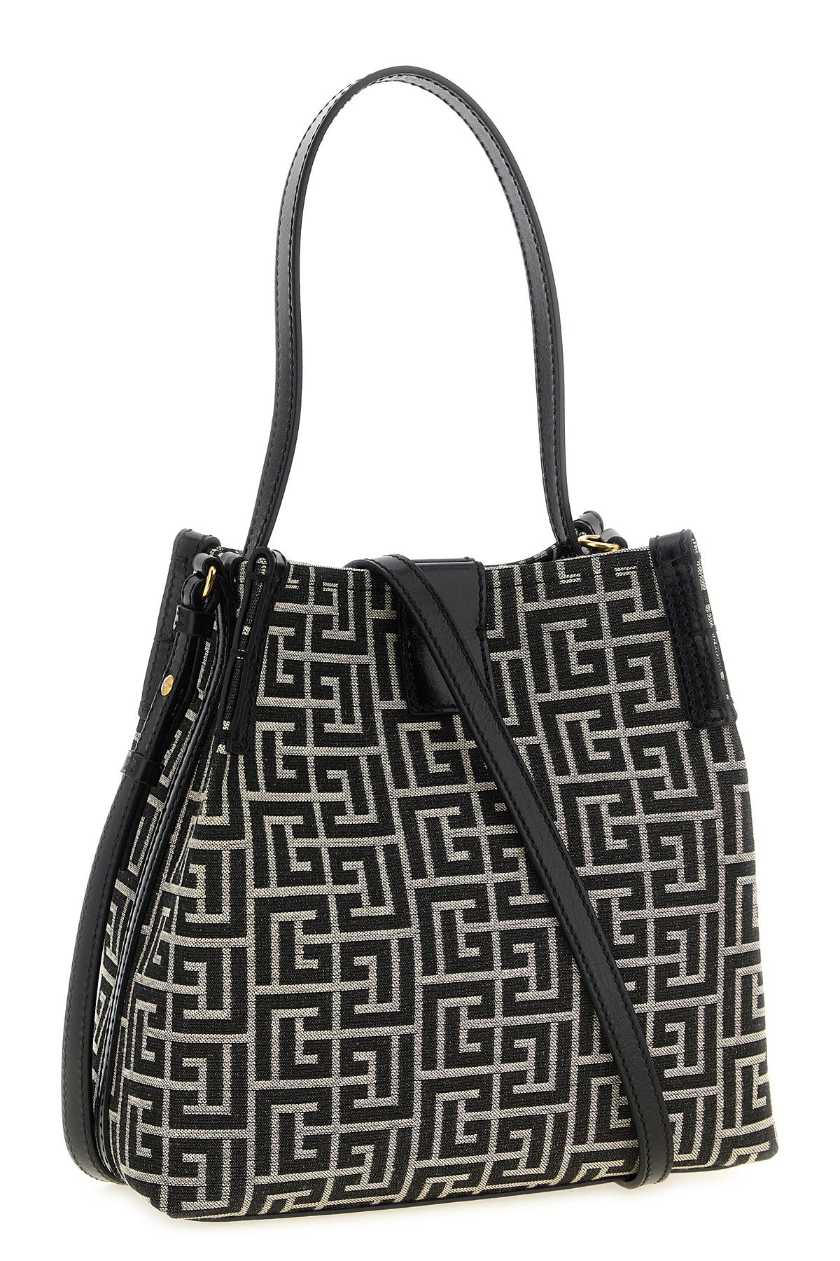 the balmain release bucket bag defines a structured silhouette through a compa