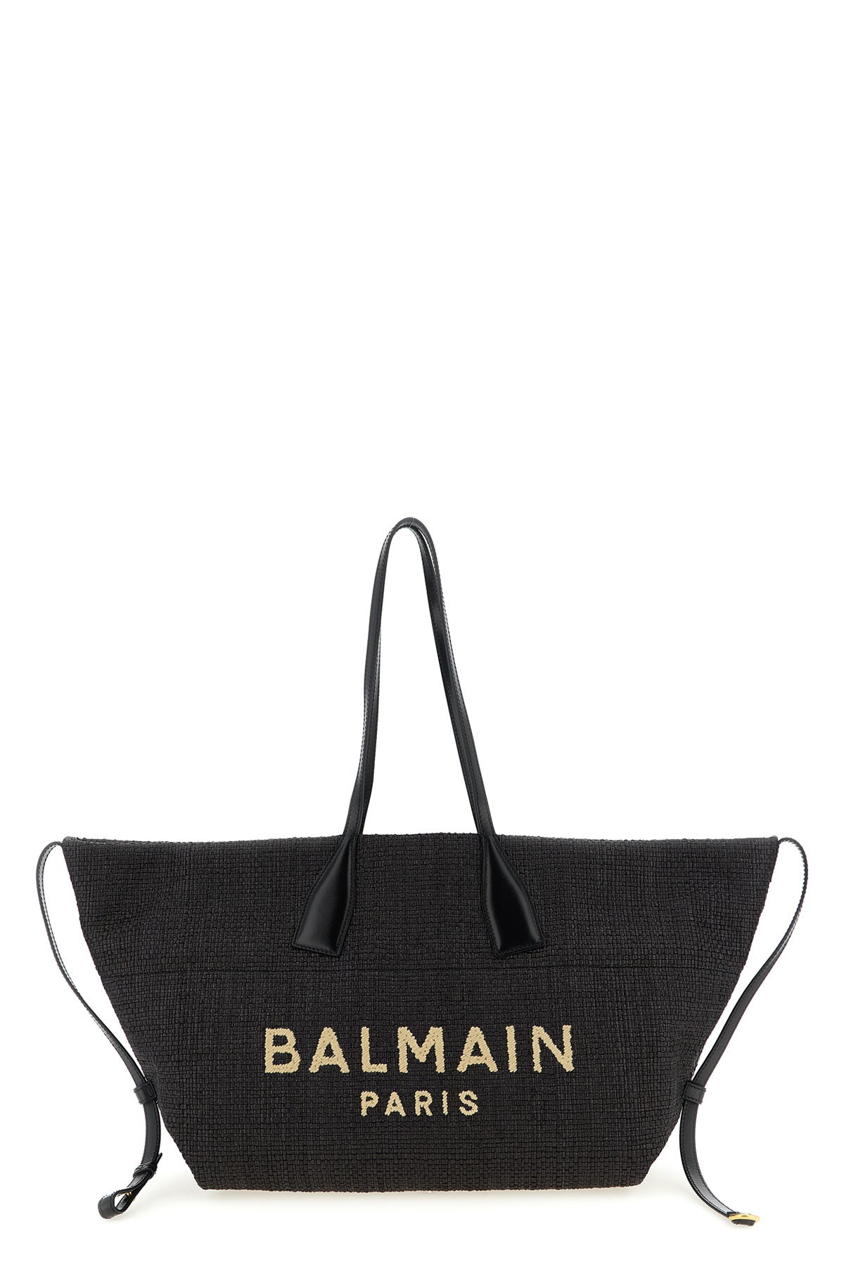 track calf and raffia leather shopping bag