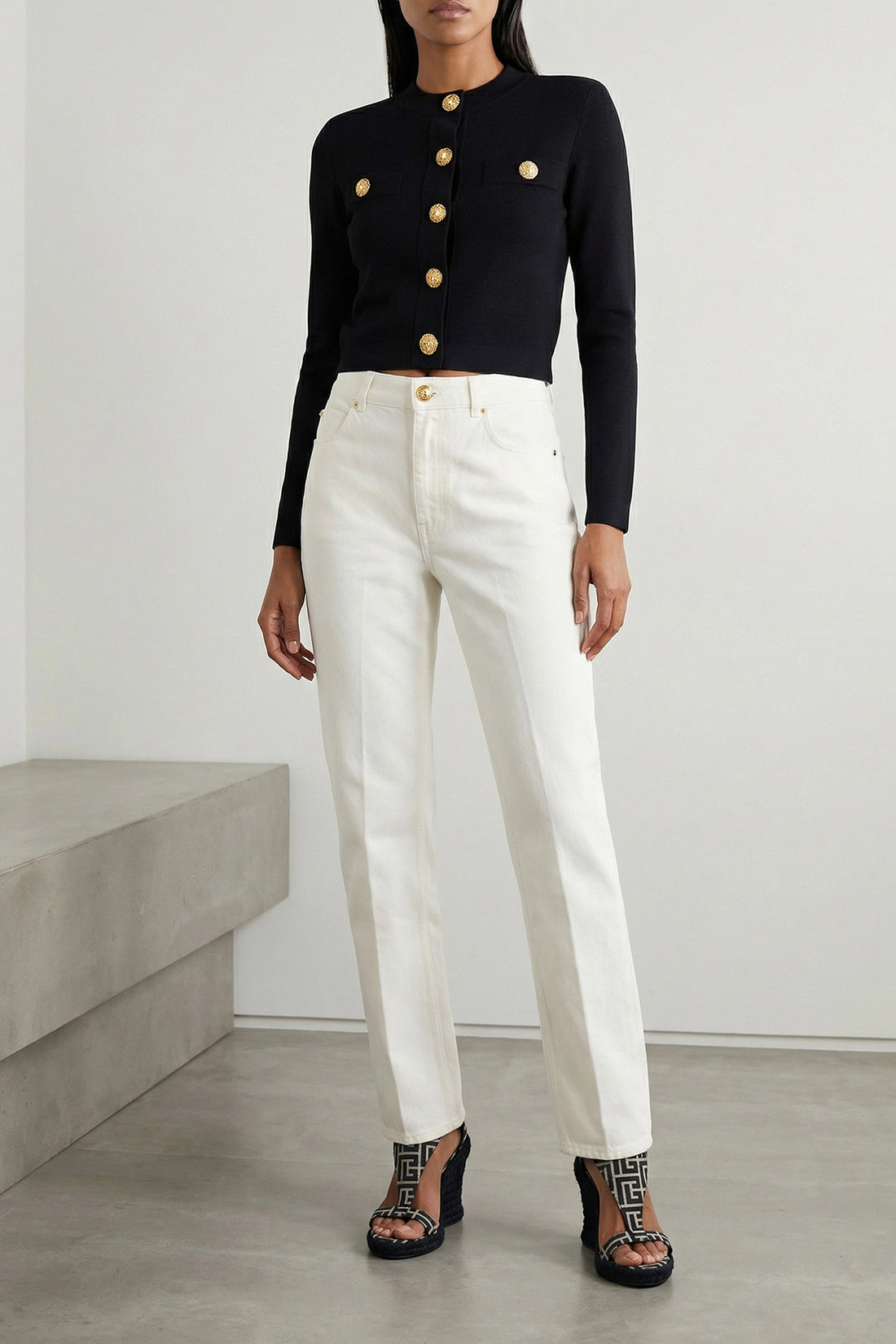 BALMAIN 36 monogram jacquard fabric espadrilles