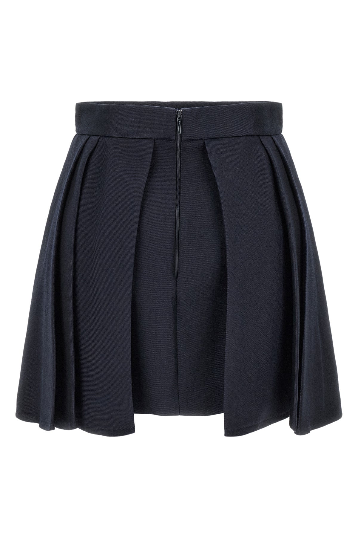 elisabetta franchi mini skirt defines the silhouette through a rigorous sartoria