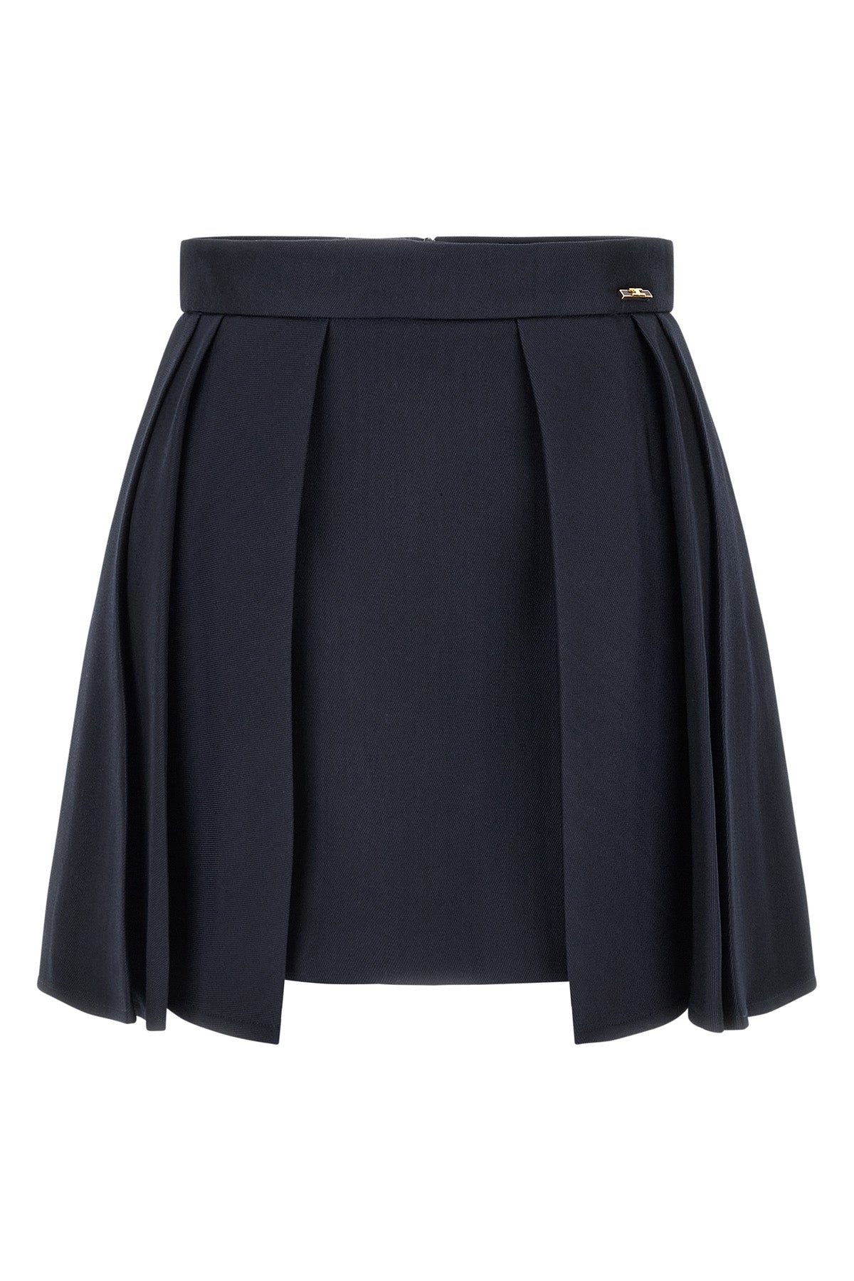 elisabetta franchi mini skirt defines the silhouette through a rigorous sartoria