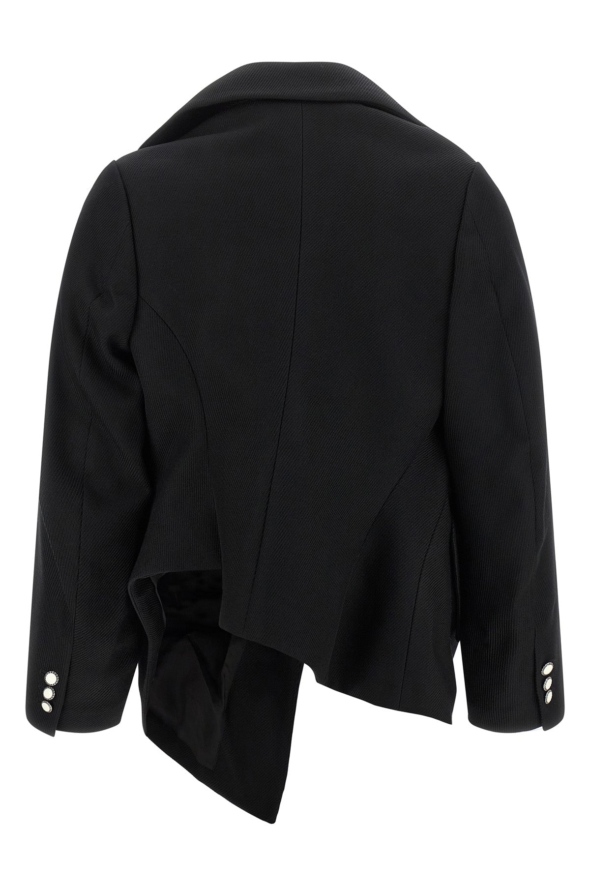 the comme des garçons blazer redefines traditional tailoring through an asymmetr