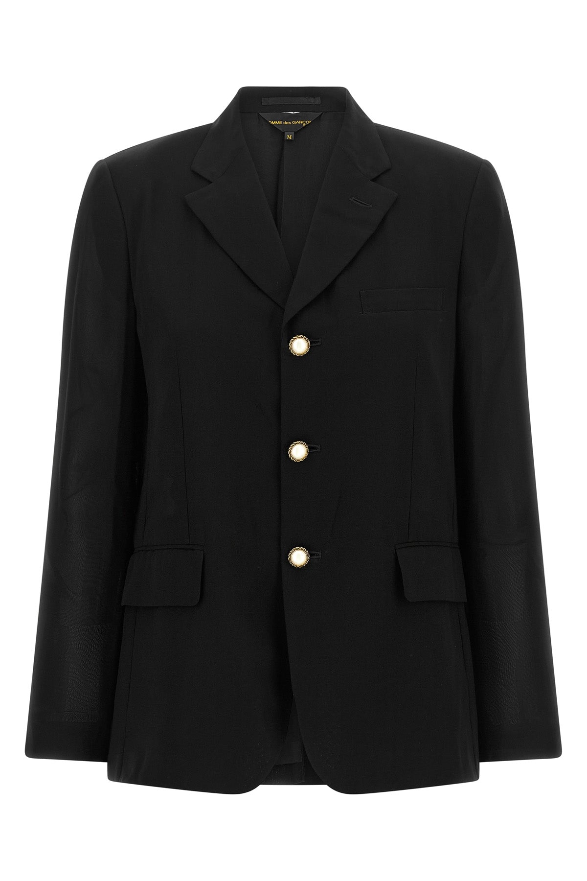 the comme des garçons single-breasted blazer redefines classic tailoring through