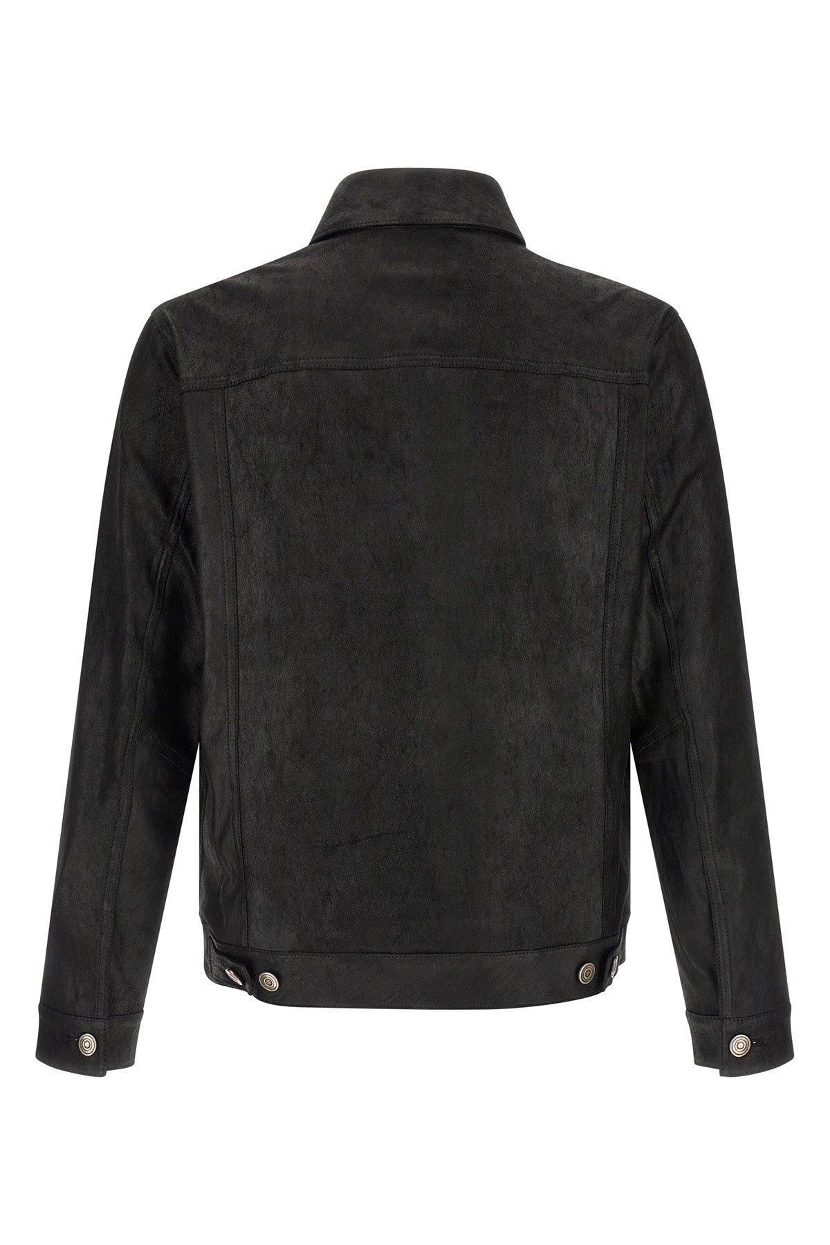 denim jacket on leather stretch velour