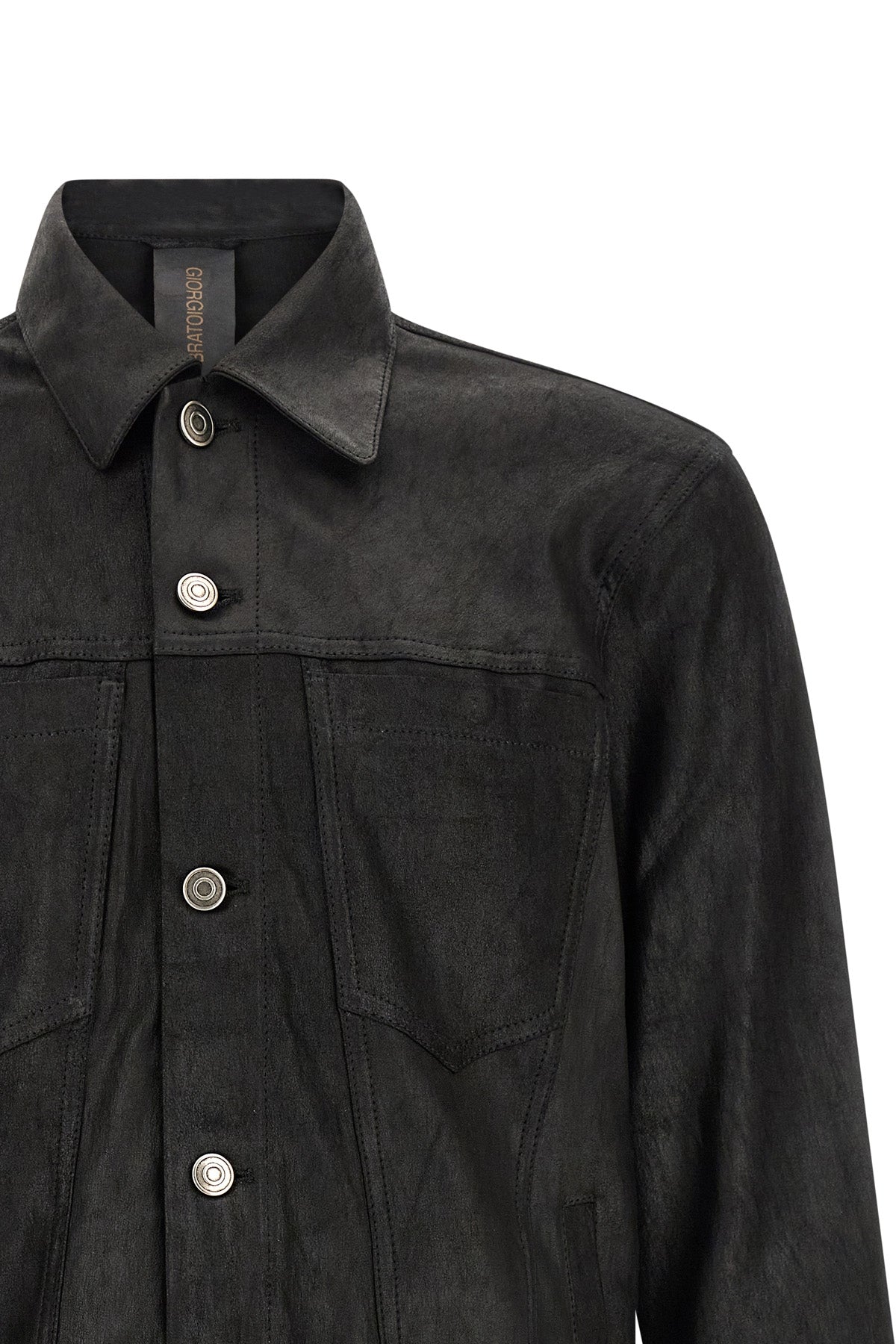 denim jacket on leather stretch velour