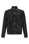 denim jacket on leather stretch velour