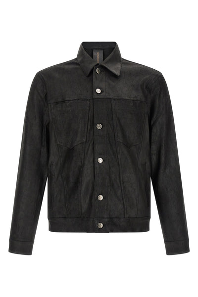 denim jacket on leather stretch velour