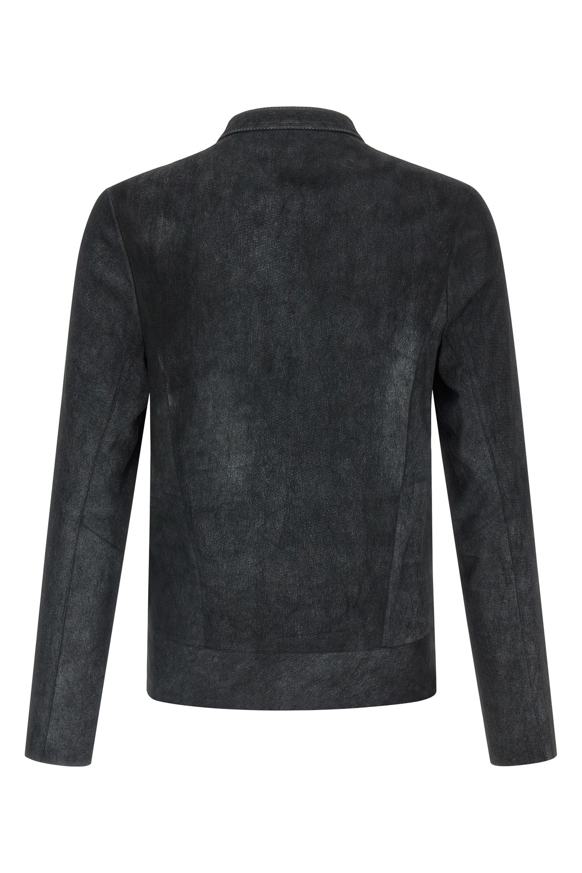 used-effect stretch waxed lambskin jacket