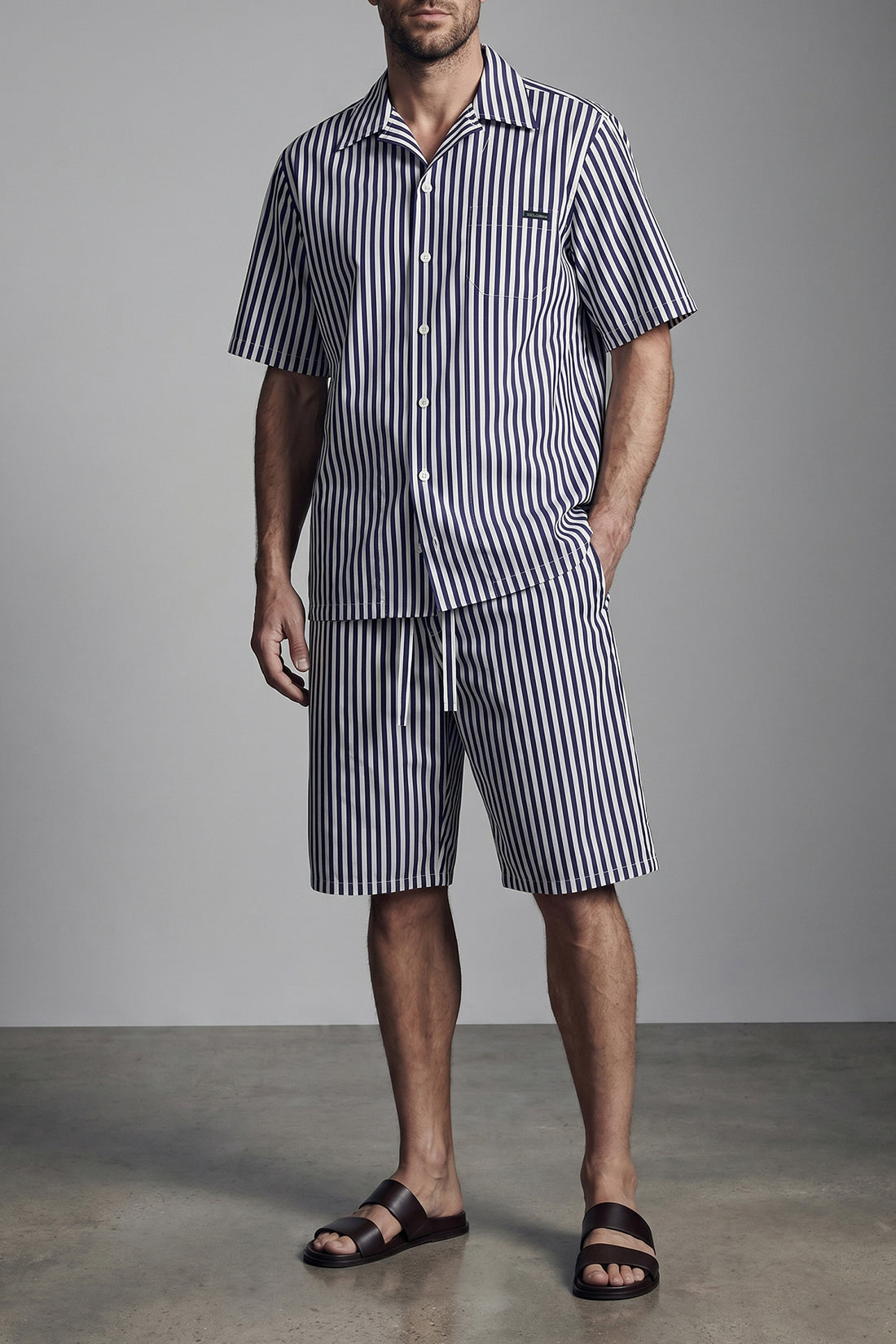 DOLCE &amp; GABBANA 50 bermuda shorts in striped cotton and silk blend poplin shorts