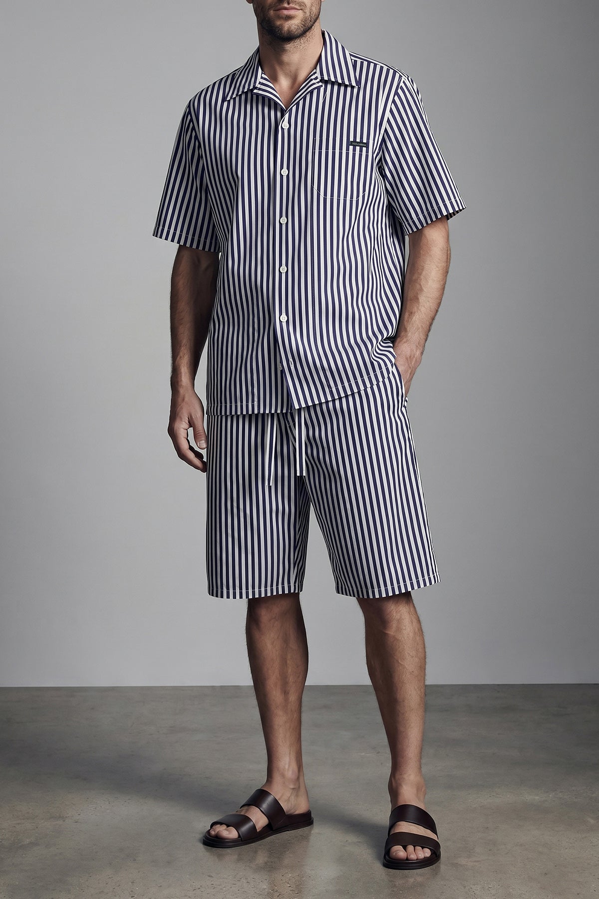 bermuda shorts in striped cotton and silk blend poplin shorts
