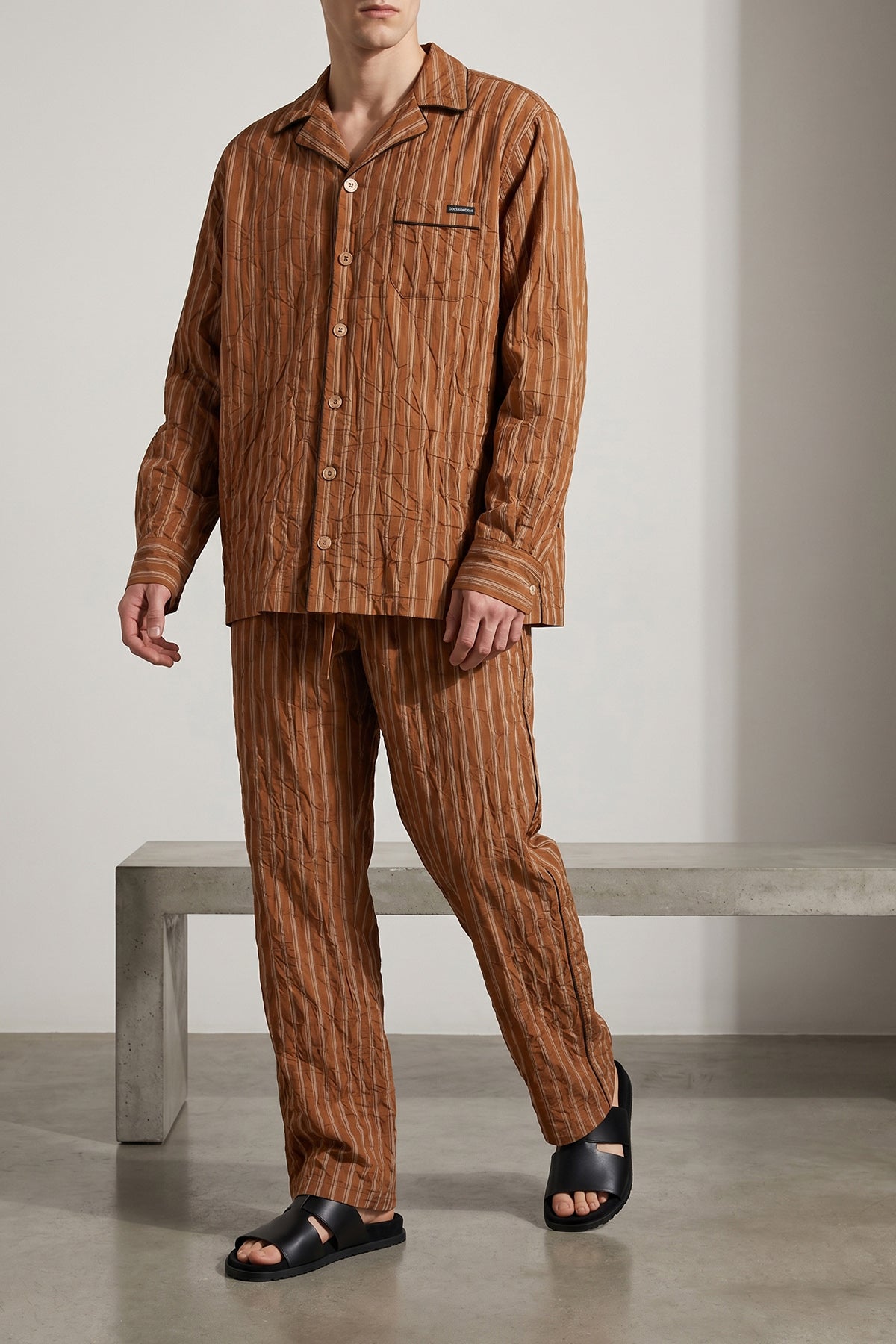 vanity pants in cotton and silk blend canvas froissé patterned striped