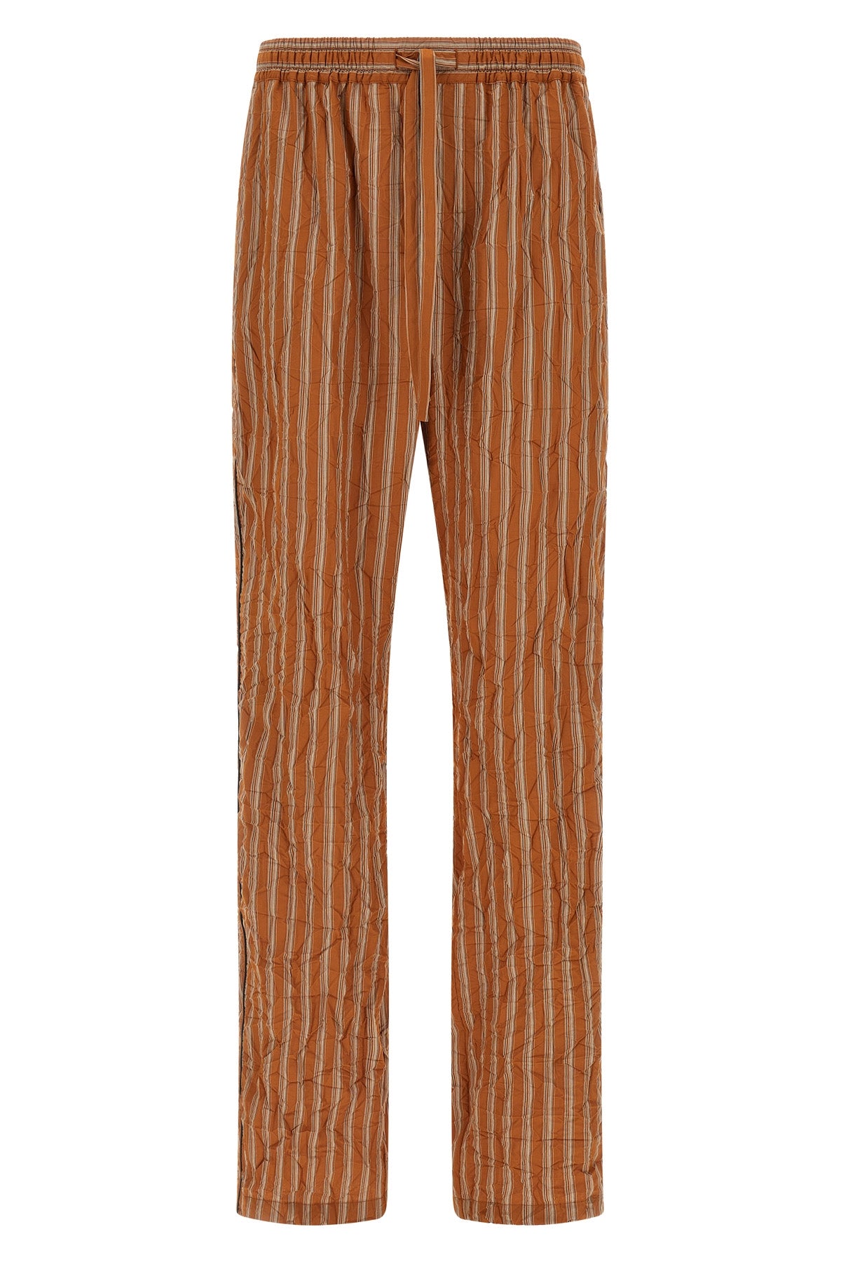 vanity pants in cotton and silk blend canvas froissé patterned striped