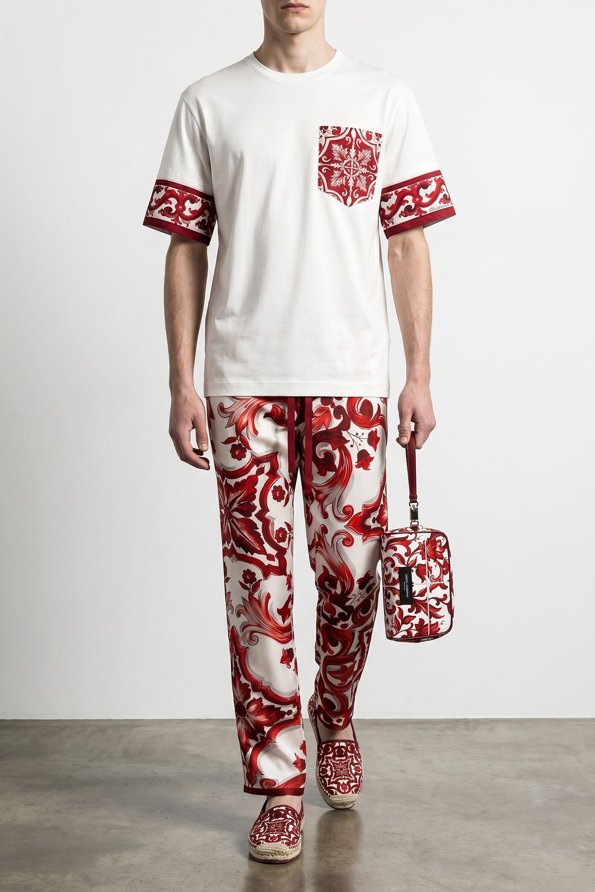 vanity pants in maiolica print silk twill