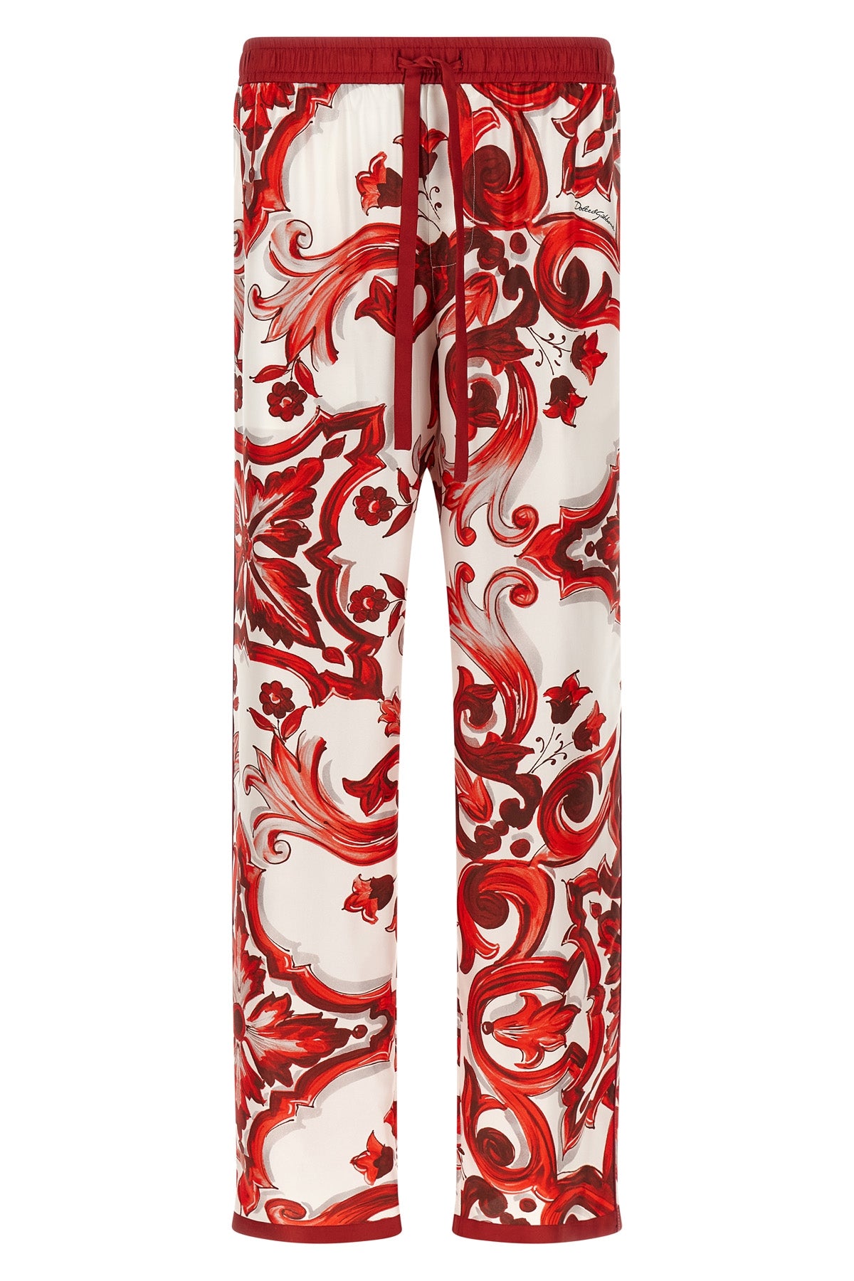 vanity pants in maiolica print silk twill