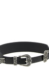 double buckle western-inspired washed leather belt