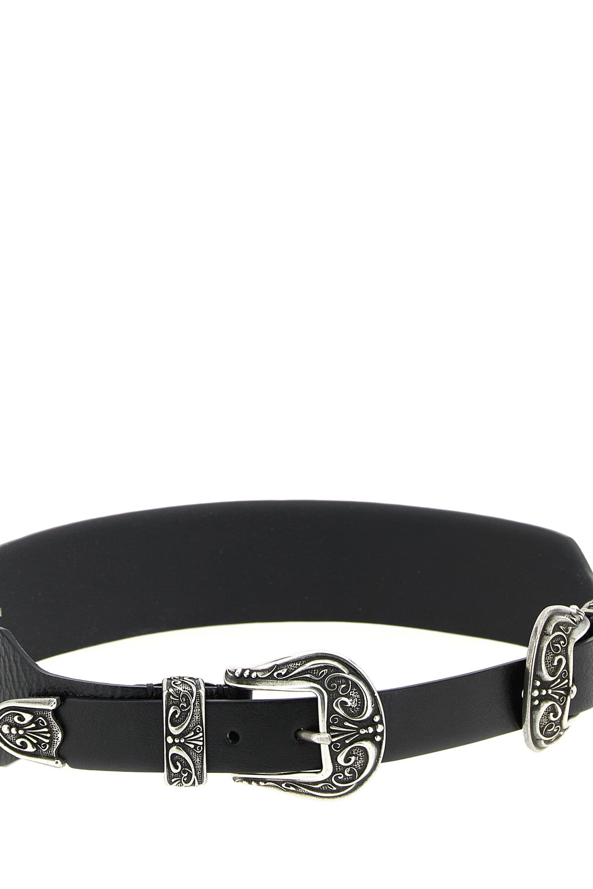 double buckle western-inspired washed leather belt
