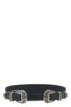 double buckle western-inspired washed leather belt
