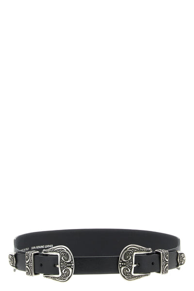 double buckle western-inspired washed leather belt