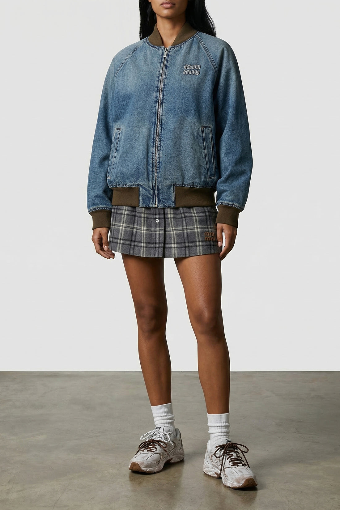MIU MIU 36 stone washed cotton denim bomber jacket