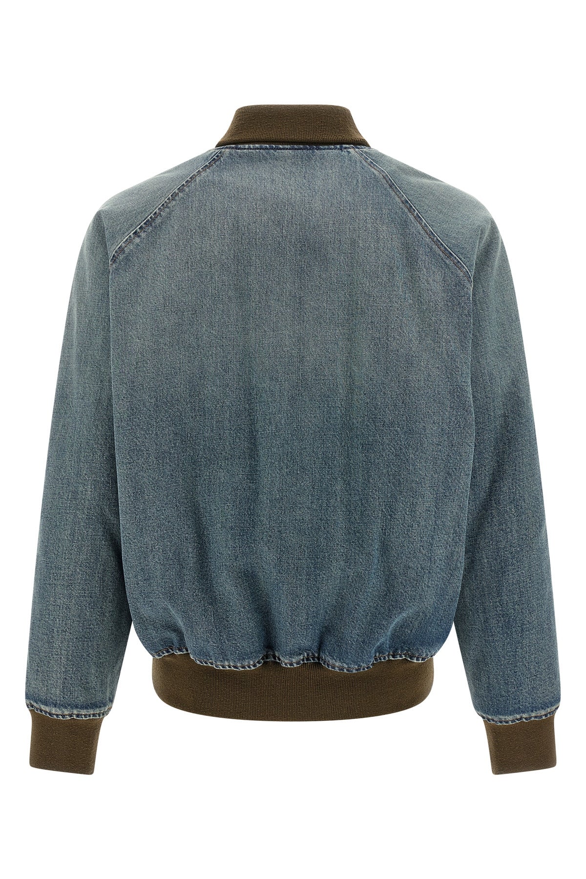 stone washed cotton denim bomber jacket