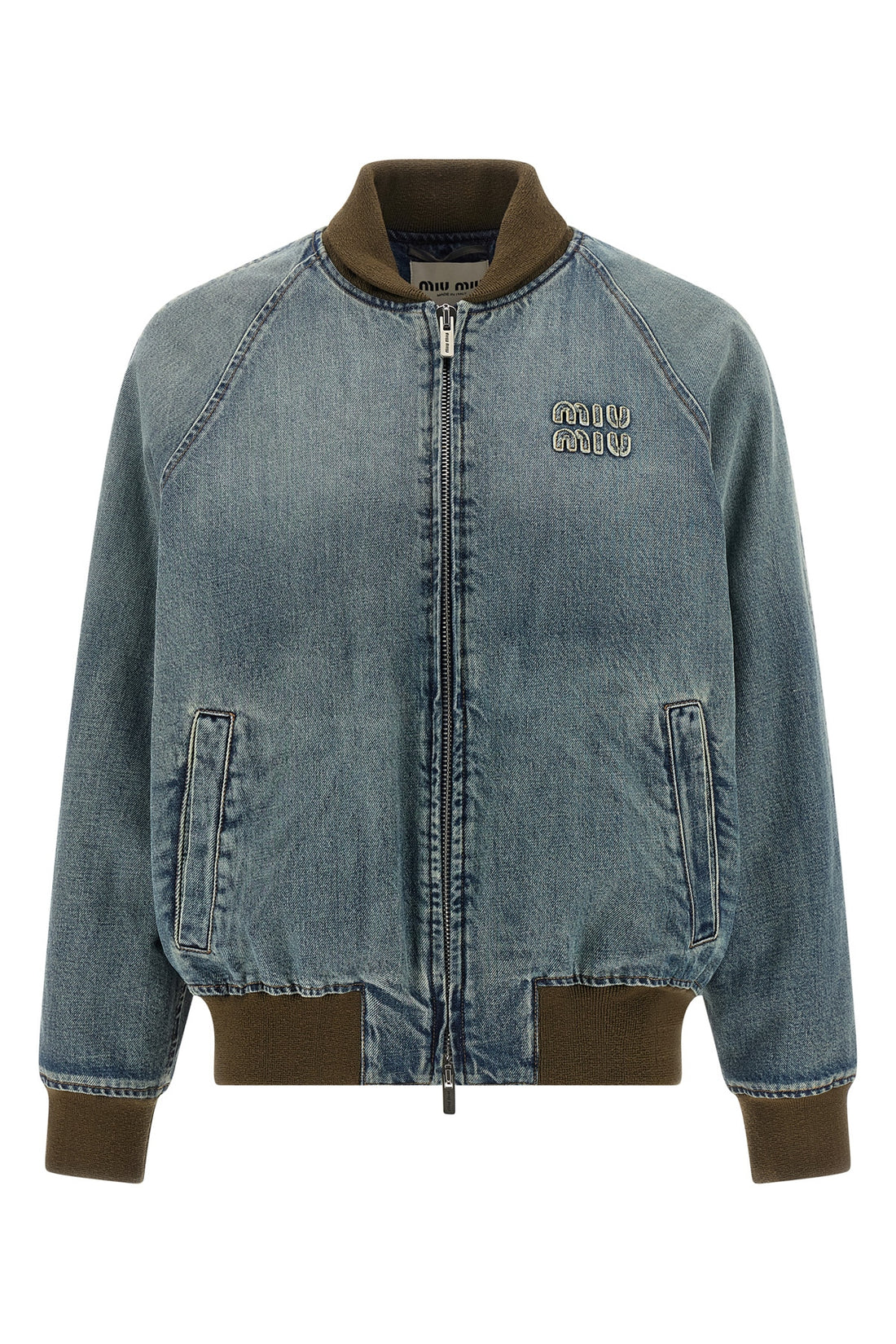 MIU MIU 36 stone washed cotton denim bomber jacket