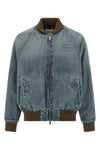 stone washed cotton denim bomber jacket